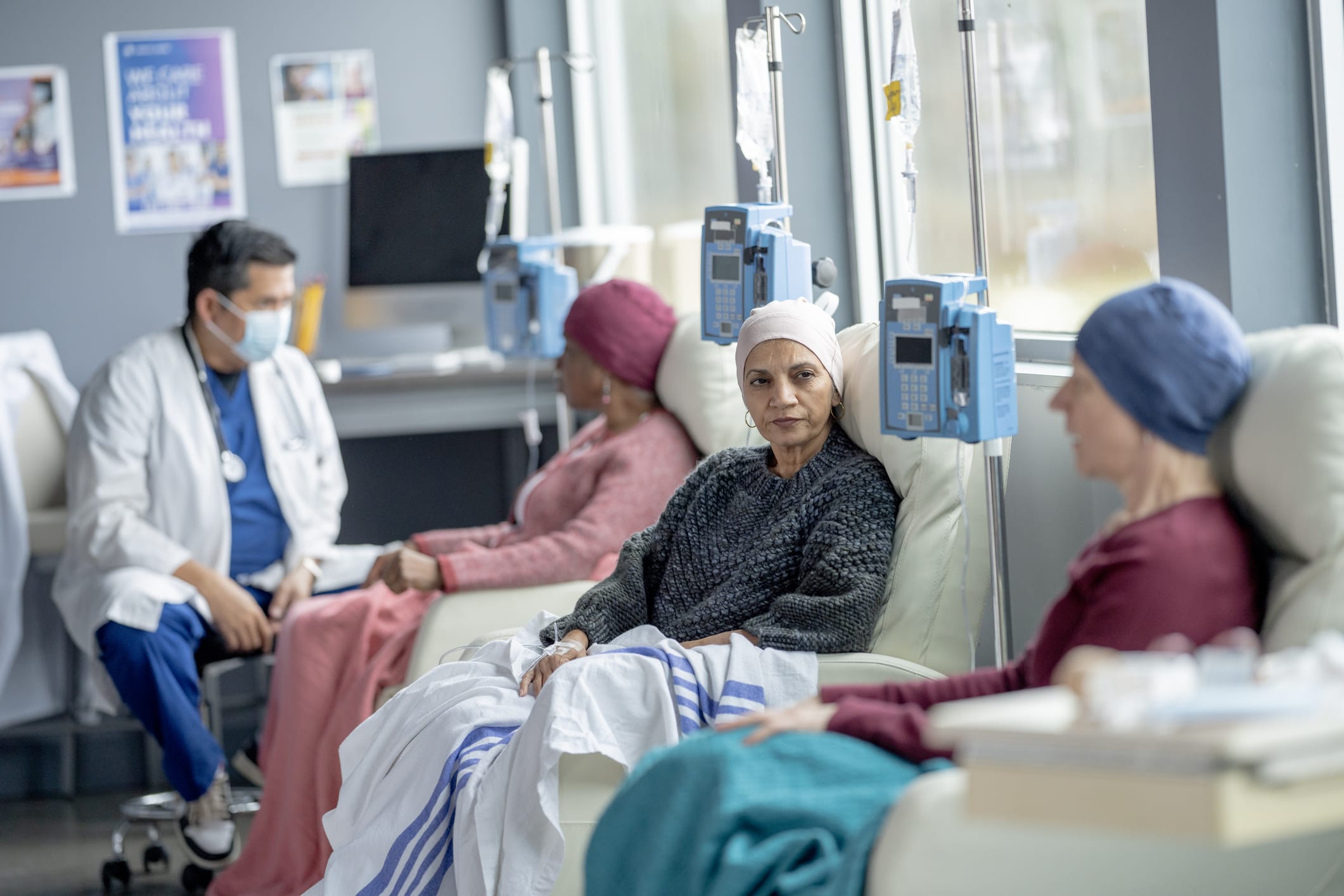 Women getting chemotherapy at an outpatient clinic